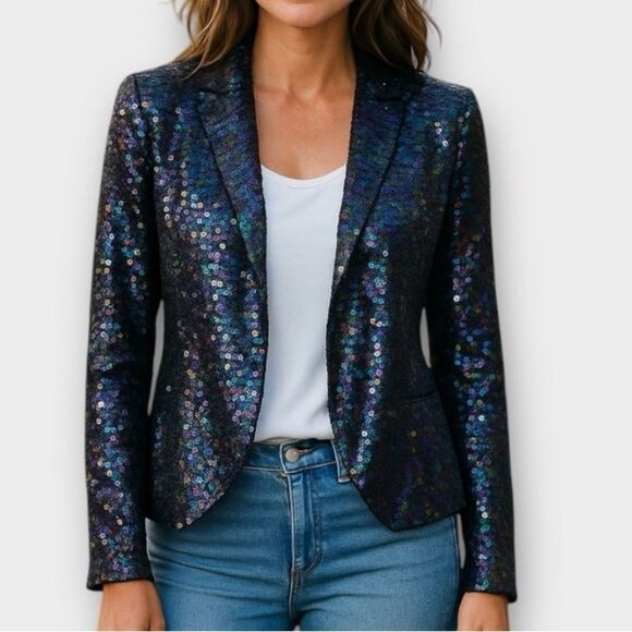 Essue Multi-colored sequin cropped tuxedo jacket Size S - Picture 1 of 7